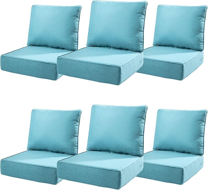 6" Thick Outdoor Cushions 22x24x6, 6-Set Deep Seat Patio Cushions with Removable Cover, Waterproof & Fade Resistant Replacement for Wicker Chair, Loveseat, Sofa - Teal