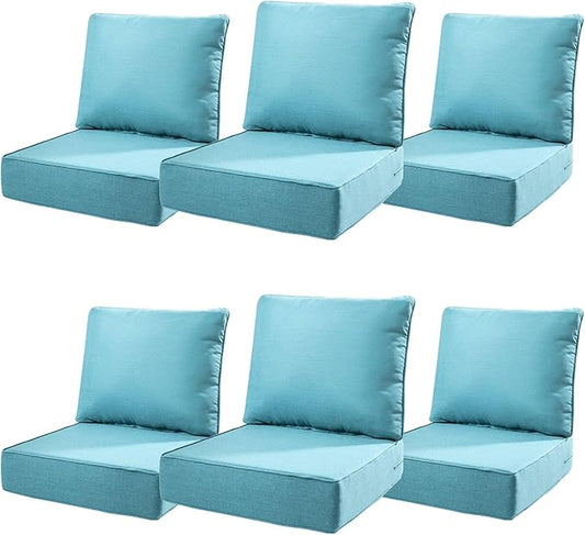 6" Thick Outdoor Cushions 22x24x6, 6-Set Deep Seat Patio Cushions with Removable Cover, Waterproof & Fade Resistant Replacement for Wicker Chair, Loveseat, Sofa - Teal
