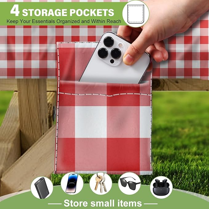 Picnic Table Cover with Bench Covers Vinyl Elastic Edges Fitted Rectangle Seat Tables Waterproof 3-Piece96X30in Set Outdoor Rectangular Folding Backing Tablecloth for Camping Over Size