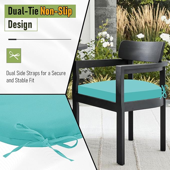 Basic Beyond Outdoor Chair Cushions Set of 4, Outdoor Cushions for Patio Furniture, Water Resistant Patio Chair Cushions with 2 Ties, 17x16x2, Teal