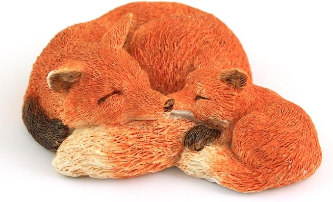 Top Collection Miniature Fairy Garden and Terrarium Sleeping Mama Red Fox with Baby