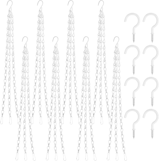 Ripeng 8 Pack 16.38 Inch Plant Hanging Chains with Hooks Metal White Hanging Basket Chain for Bird Feeders Planters Lanterns 3 Point Flower Pot Basket Chain Garden Plant Hangers