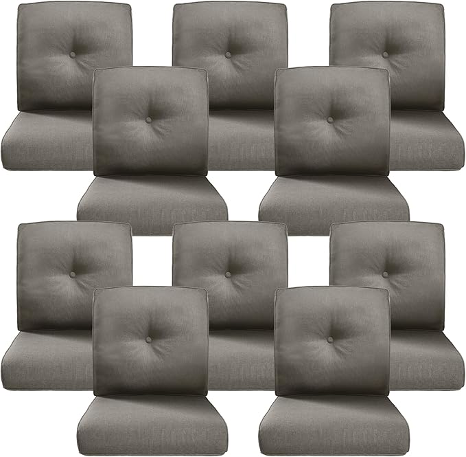 Belord Luxury 4" Thick Outdoor Cushion 10 Set - 22 x24 Inch 28D Sponge Filling Fade-Resistant Chair Cushion, Spill Proof Removable Patio Furniture Replacement Cushions for Sofa Bench Swing - Grey