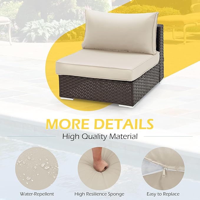 HOMREST Outdoor Replacement Cushions for Patio Furniture,Water-Repellent Sofa Cushion for 6-Seat Rattan Wicker Sectional Patio Conversation Sets,14-Piece Cushions Set for Outdoor Couch（Beige）