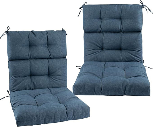 FUNHOME Outdoor High Back Chair Cushions Set of 2,Reversible Lawn Chair Cushion 44 x22 inch,Water Resistant Tufted Adirondack Chair Cushion,for Garden Rocking Chair,Patio Furniture(Denim Blue)
