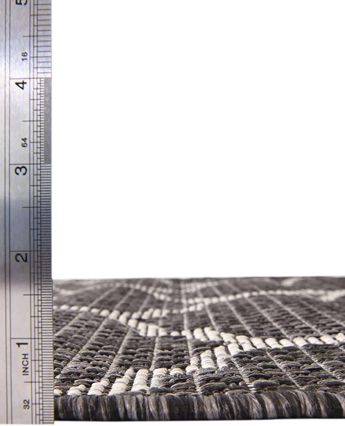 Unique Loom Outdoor Trellis Collection Area Rug - Trellis (Round 13' 0" x 13' 0", Black/ Ivory)