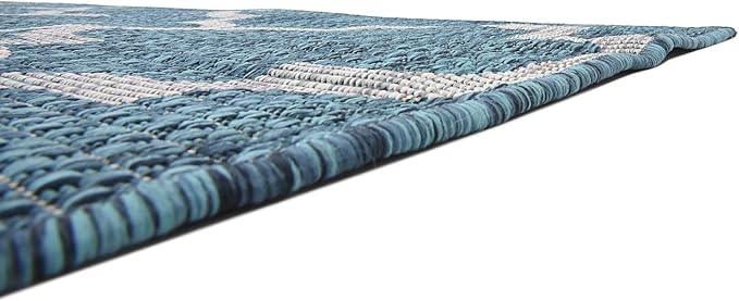 Unique Loom Outdoor Trellis Collection Area Rug (8' x 11' 4" Rectangle, Teal/ Gray)