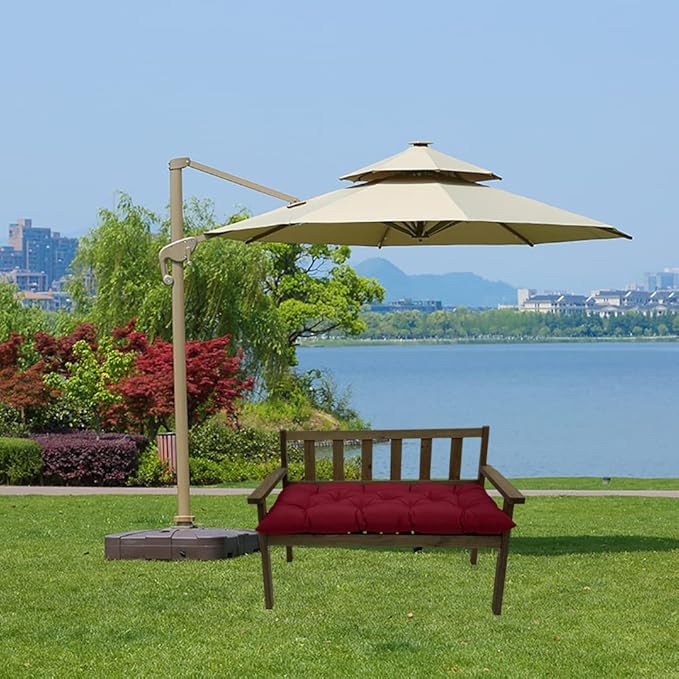 Srutirbo Waterproof Indoor/Outdoor Bench Cushion Garden Non-Slip Swing Chair Cushion, Loveseat Cushion for Patio Furniture Swing Wicker Garden Bench, Indoor Lounger Seat (Dark red, 47x19in)