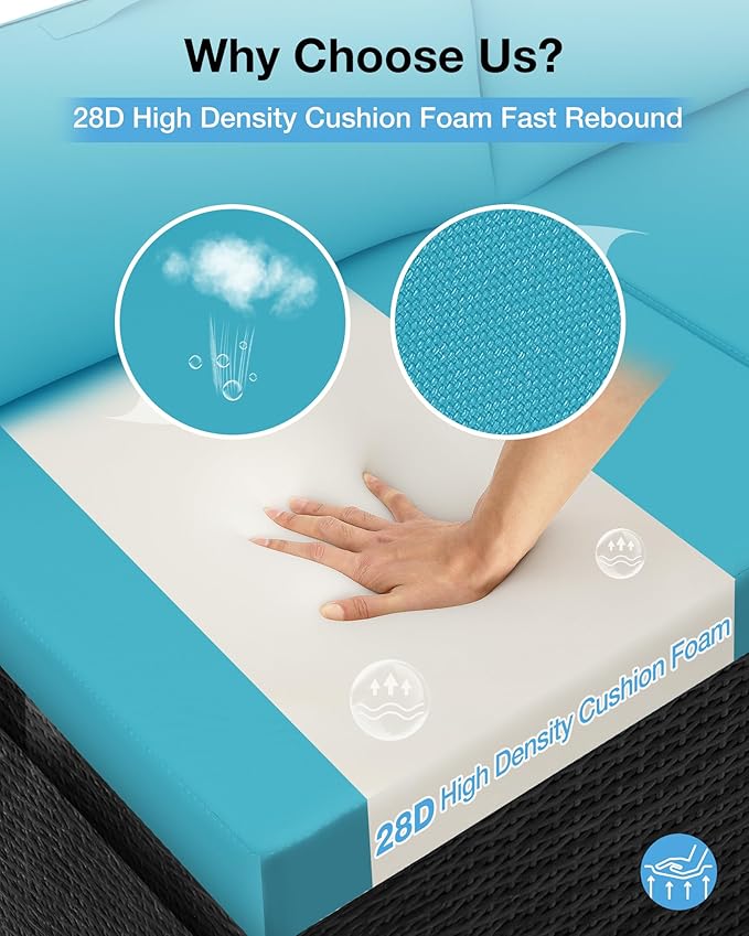 YEFU Olefin Outdoor Chair Cushions: Fade Resistant Outdoor Seat Cushion 24 x 24 - All Weather Patio Furniture Cushion with Ties - Deep Seat Patio Cushions for Chair Sofa Couch(Blue)