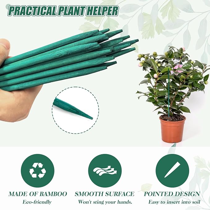 40Pcs Plant Clips and 20Pcs Bamboo Garden Stakes for Tomato Orchid with 20Pcs Metallic Twist Ties, Plant Stem Support Plant Stakes for Indoor Outdoor Vine Plants