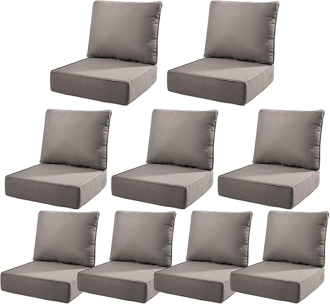 6" Thick Outdoor Cushions 22x24x6, 9-Set Deep Seat Patio Cushions with Removable Cover, Waterproof & Fade Resistant Replacement for Wicker Chair, Loveseat, Sofa - Grey
