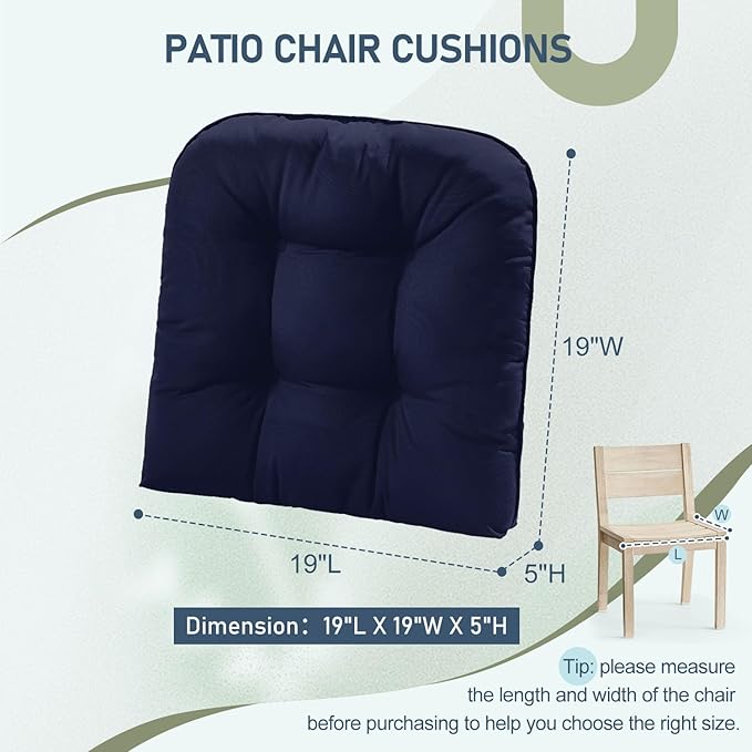 downluxe Outdoor Chair Cushions Set of 4 for Patio Furniture, Waterproof Tufted Overstuffed Patio Furniture Cushions, Thick Outdoor Seat Cushion, 19" X 19" X 5", Navy