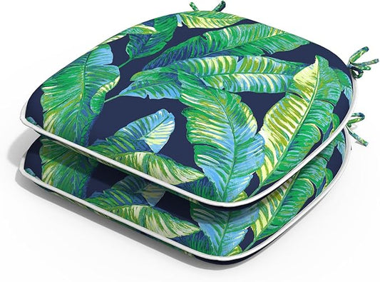 Outdoor Chair Cushions Set of 2, Water Resistant Patio Chair Pads with Ties, Seat Cushions for Home Garden Furniture Decoration, 16"x17", Hanalei Lagoon