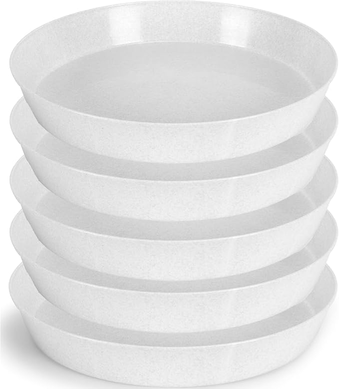 3 inch (2.5" Base) Case of 5 Plant Saucers,White Granite Colored Polypropylene,Heavy Duty Indoor/Outdoor Pan,Collects Flower Pot Drainage and Excess Water, Made in USA