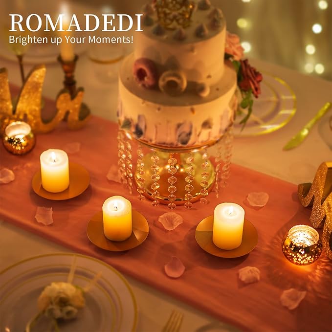 Romadedi Iron Candle Holder Plate, Gold Candle Holders for Pillar, Set of 12 Small Metal Candle Tray for Coffee Table Decor, Wedding, Party, Home Decor