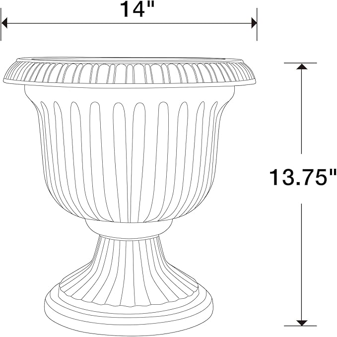 Southern Patio Large 14 Inch Outdoor Home Lightweight Resin Utopian Urn Flower Planter Pot for Entryways and Backyard Patios, Black