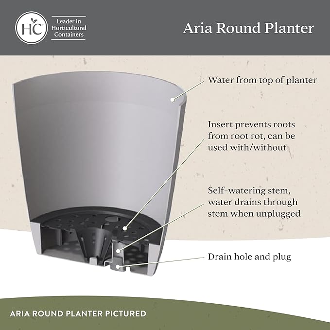 The HC Companies Aria Round Self-Watering Pot - Lightweight Plastic Planter for Herbs & More - Durable Plant Pots for Indoor Plants & Outdoor Plants (12" Glossy Black, Pack of 2)