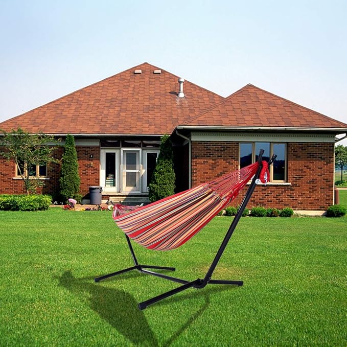 Portable Outdoor Polyester Hammock Set,Single Person Brazilian Hammock,Garden Cotton Hammocks,Indoor Swing Hammock Chair,with Stand & Carry Bag,for Outside Patio Porch Poolside Backyard (Red)