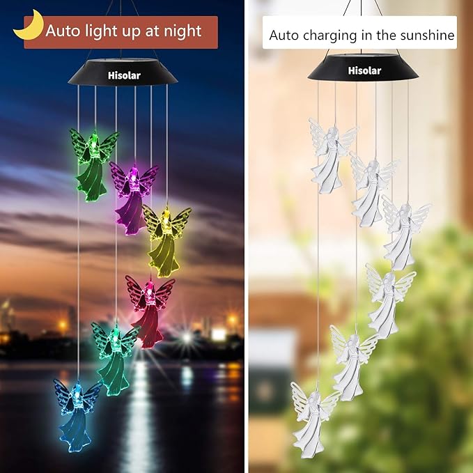 Angel Solar Wind Chimes Light Color Changing Solar Mobile Waterproof LED Solar Powered Wind Chimes for Home Party Yard Garden Decor,Gifts for mom Birthday Gifts