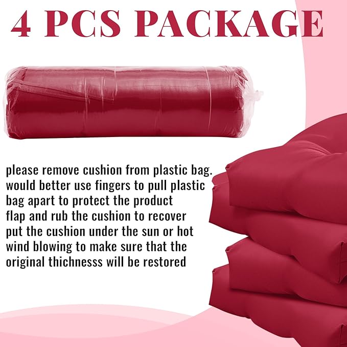 Geetery Set of 4 High Back Wicker Patio Chair Cushions for Outdoor Furniture 41.74x20.87x3.94 Inch Waterproof Thick Replacement Seat Pads with Non Slip Ties for Porch, Deck, Lawn & Garden(Dark Red)