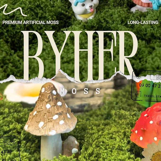 BYHER Fake Moss for Crafts – 3.5OZ Fluffy Cloudlike Artificial Moss for Potted Plant Indoor & Fairy Gardens – Realistic Green Moss Alternative for Terrariums, Dioramas, Model Scenes (Light Green)