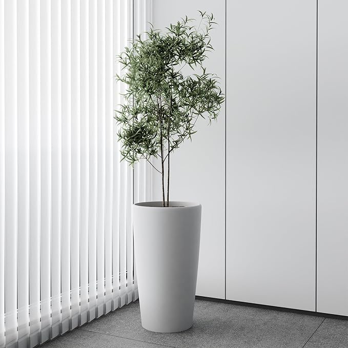 SnugNiture Set of 2 Round Tall Planters 22 Inch, Large Planter for Indoor Outdoor Plants, Modern Flower Pot Containers Large Decorative Tree Planter, White