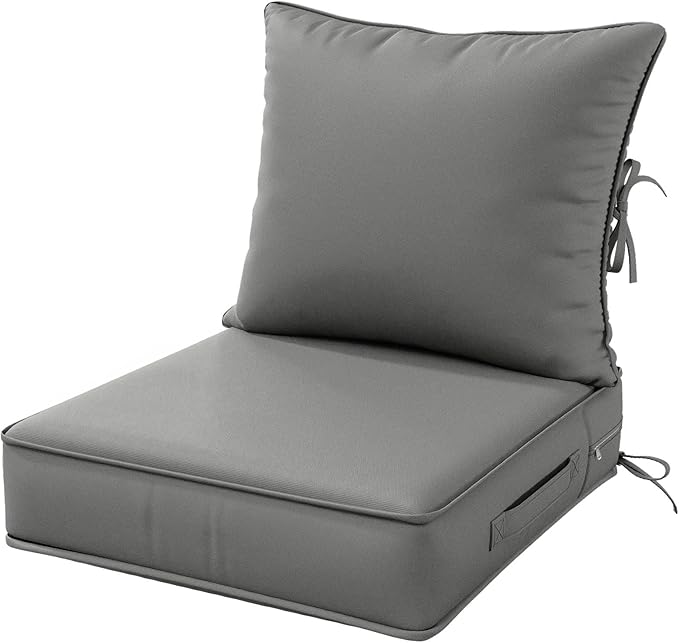 Outdoor Patio Chair Cushions Set 22 L X 24 W X 4 H Waterproof & Fade Resistant Deep Seat and Back Cushions with Removable Covers Outdoor Seat Cushion Set for Chairs and Sofas
