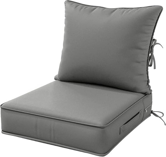 Outdoor Patio Chair Cushions Set 22 L X 24 W X 4 H Waterproof & Fade Resistant Deep Seat and Back Cushions with Removable Covers Outdoor Seat Cushion Set for Chairs and Sofas