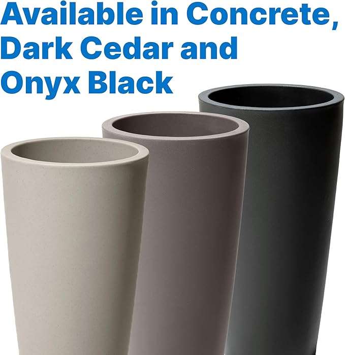 Step2 Tremont Tall Round Tapered Planter, Large Planters for Outdoor Plants, Gardening and Flower Pot for Patio or Porch, Efficient Drainage, Durable Plastic, Concrete, 2-Pack