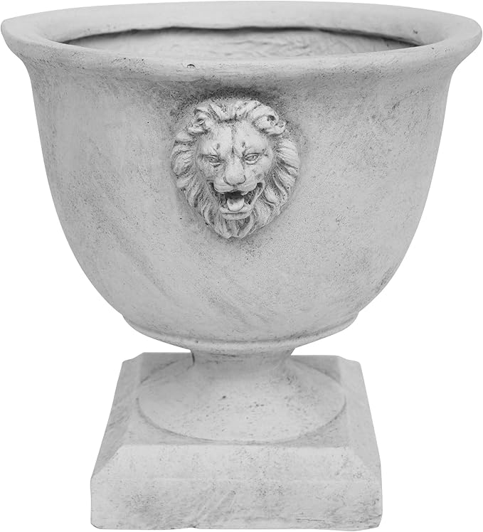 Merax MGO 13'' Tall Garden Urn Planter with Drainage Hole, Handmade Lightweight Urn for Flowers, Herbs & Succulents, Indoor & Outdoor Decorative Pot, Antique White