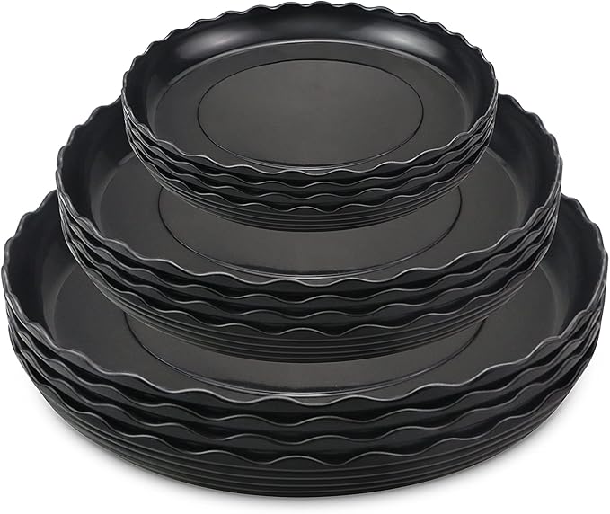 12 Pack Plastic Black Round Wave Plant Saucer,Durable Heavy Duty Flower Plant Pot Drip Tray Container for Home Garden Indoor and Out Door Plant (6 Inch/8 Inch/10 Inch)