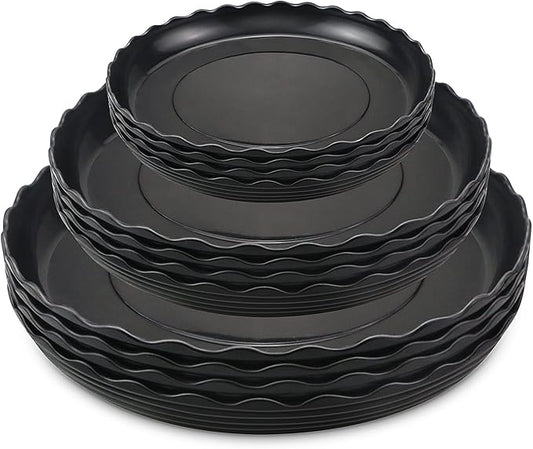 12 Pack Plastic Black Round Wave Plant Saucer,Durable Heavy Duty Flower Plant Pot Drip Tray Container for Home Garden Indoor and Out Door Plant (6 Inch/8 Inch/10 Inch)