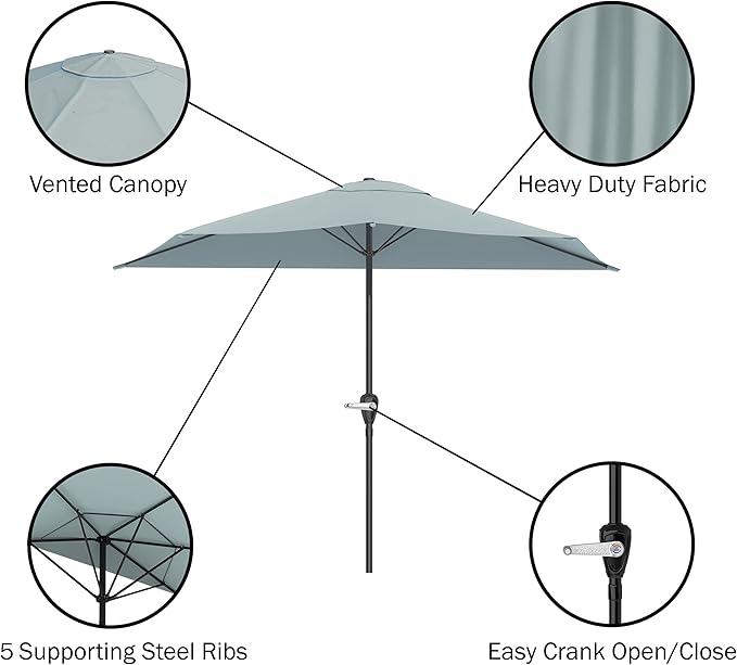 Half Umbrella Outdoor Patio Shade - 9 ft Patio Umbrella with Easy Crank - Small Canopy for Balcony, Table, or Deck by Pure Garden (Dusty Green)