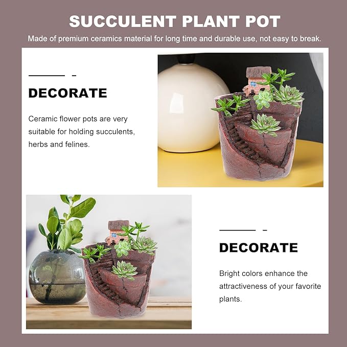 BESPORTBLE Fairy Garden Pots and Planters, Funny Succulent Plant Pot with Drainage Hole Tiny Creative Flowerpot for Indoor Plants/Succulent/Cactus, 4.68 * 3.5inch