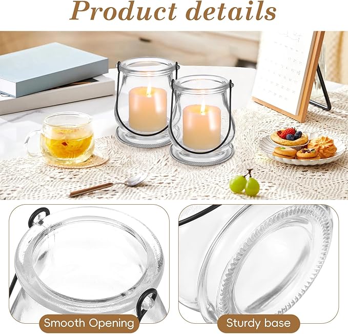 Angoily 4pcs Hanging Glass Candle Holders with Handles Clear Glass Vase Hydroponic Planters Home Decorative Candlesticks