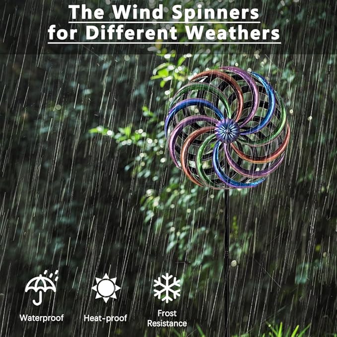 DREAMYSOUL Wind Spinner Outdoor, 13 Inches Dia Rainbow Metal Kinetic Wind Spinners, Dual Wind Spinners for Yard Garden Outside Patio Lawn Decor