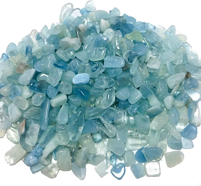 IMALY Aquamarine Tumbled Chips Stone Polished Crushed Healing Crystal Quartz Pieces Irregular Shaped Stones for Home Decorative Stones Vases Plants Succulents 0.5lb