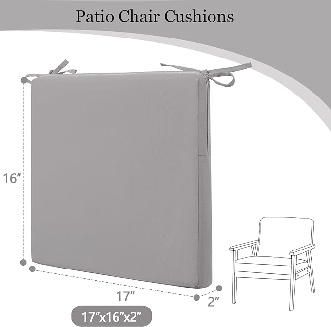 idee-home Outdoor Chair Cushions Set of 4, 17" x 16" Outdoor Seat Cushion Waterproof Patio Furniture with Ties, Dining Chair Pads
