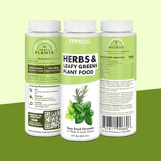 Herb Fertilizer – Liquid Plant Food for All Edible Herbs & Leafy Greens, Indoor & Outdoor, 1 Gallon
