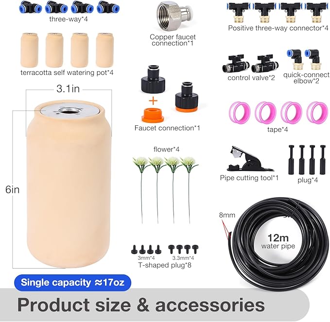 4pcs Olla Watering System 17oz Plant Self Watering Garden Watering System 3.1x3.1x6IN Irrigation System Automatic Plant Watering Devices for Garden Patio Garden Watering System Olla Watering Pot