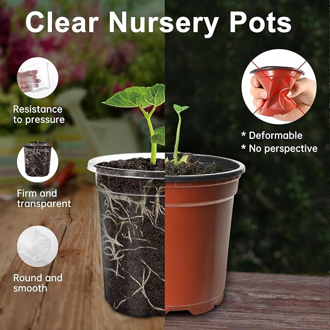 30 Packs 6.5/5/4 Inch Reinforced Clear Nursery Pots for Plants with Drainage Hole, Variety Pack High Transparency Plastic Seedling Plant Pot with 20 Labels