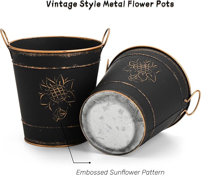 AVLA 3 Pack Galvanized Bucket, Rustic Farmhouse Metal Flower Vase, Vintage Plant Pot, Decorative Tin Pails with Handles for Wedding Decorations, Centerpieces, Home Decor, Garden Planter, 5.7 Inch
