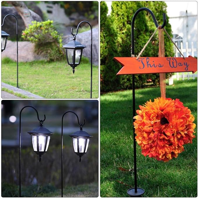 DOITOOL 27.55 Inch Outdoor Solar Garden Hook Shepherd Hook for Hanging Planters Lanterns Bird Feeders Rustic Patio Decoration