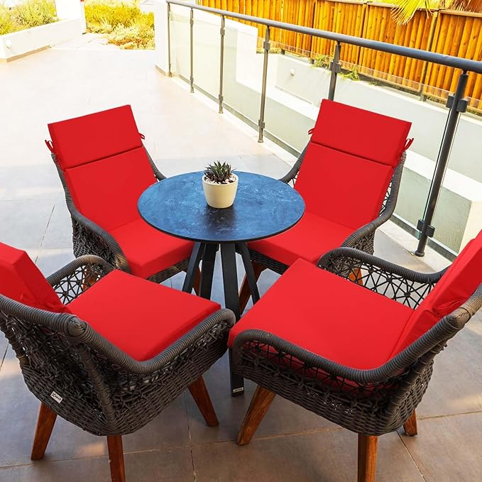 6 Pack Outdoor High Back Chair Cushion, 44 x 20 inches Patio Chair Cushions Waterproof Rocking Cushions Indoor Furniture Seat Pad, Weather Resistant (Solid,Red)
