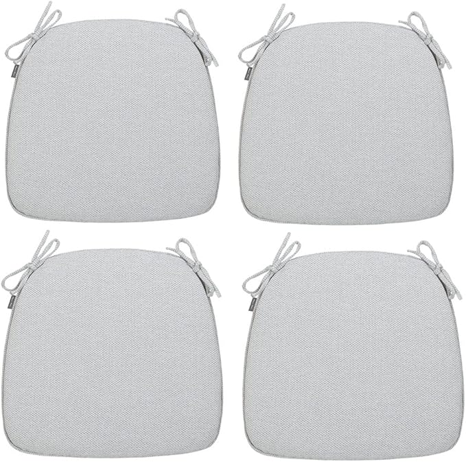Magpie Fabrics 17"x16"x2" U-Shape Chair Cushions with Ties 4 Count, Outdoor Indoor Waterproof All Weather Seat Pads Decoration for Patio Garden Dining Office - Light Gray