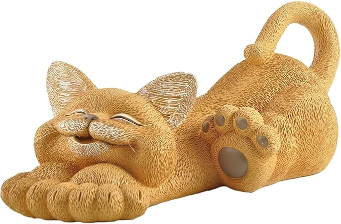 JFSM INC. 12" Whimsical Lounging Orange Cat Garden Statue - Indoor Outdoor Relaxed Zen Cat Sculpture - Garden Decorations for Patio Yard Lawn Porch