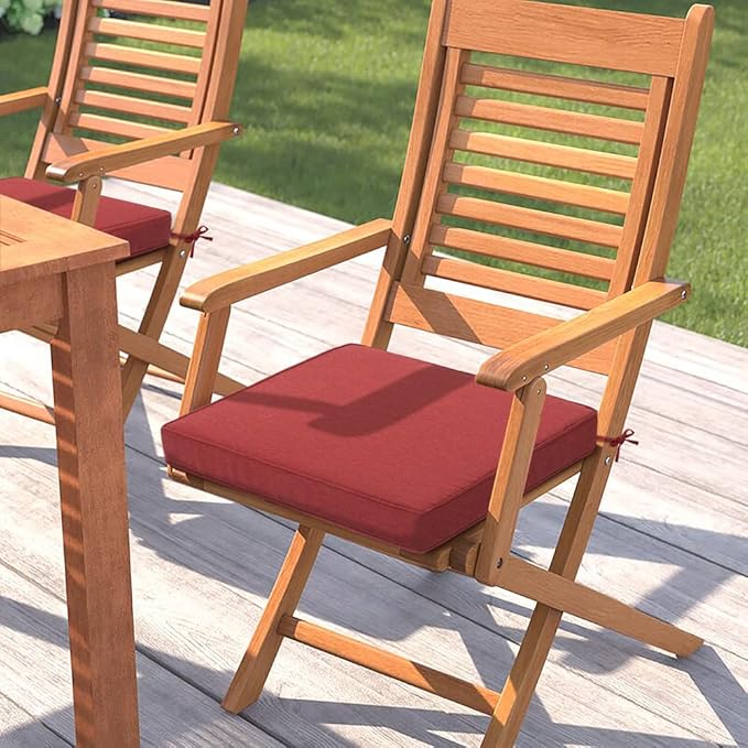 Magpie Fabrics Indoor Outdoor Waterproof Square Chair Cushion, 18" x 18" x 2.5", 2 Pack, Water Resistant Seat Cushions, for Patio Garden Office, Dark Red
