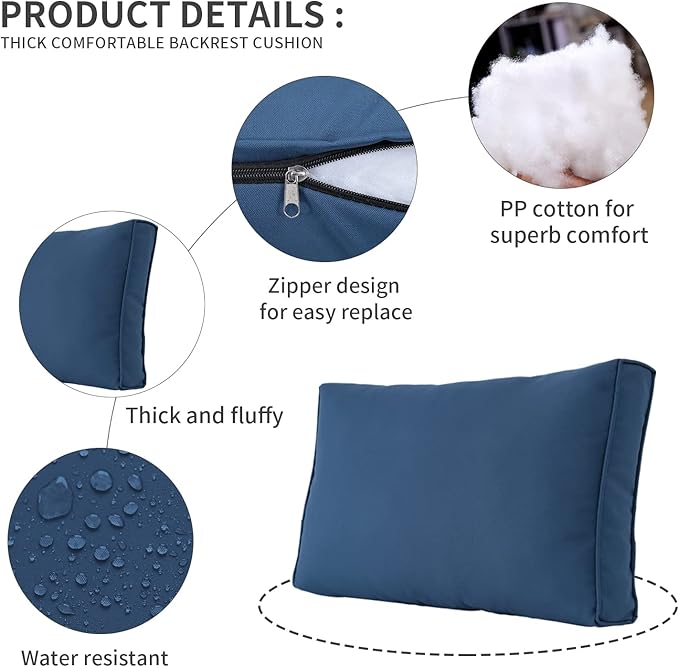 Valita Outdoor Furniture Replacement Cushions, Fits 6-seat Sectional Rattan Conversation Set, 14 Piece Patio Water-Resistant Replacement Sofa Cushions, Liner&Cover (Navy Blue)