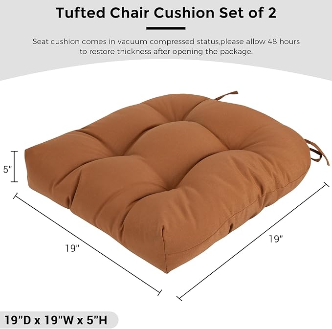 Outdoor Chair Cushions 19 x19 Inch,Water Resistant Tufted Seat Cushions 19",Reversible,Weather Resistant,Rounded Back Wicker Chair Cushion for Patio Garden Furniture(Caramel Orange)