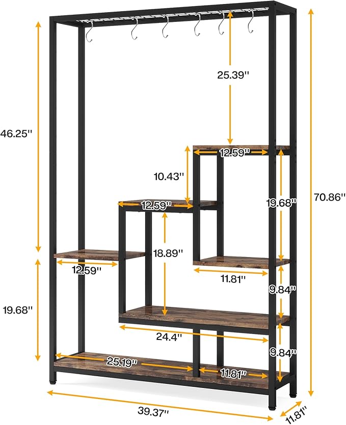 Tribesigns 5-Tier Tall Indoor Plant Stand, 70.9 inches Large Metal Plant Shelf with 6PC S Hanging Hooks, Multi-Purpose Flower Bonsai Pots Display Rack for Indoor, Garden, Balcony, Living Room